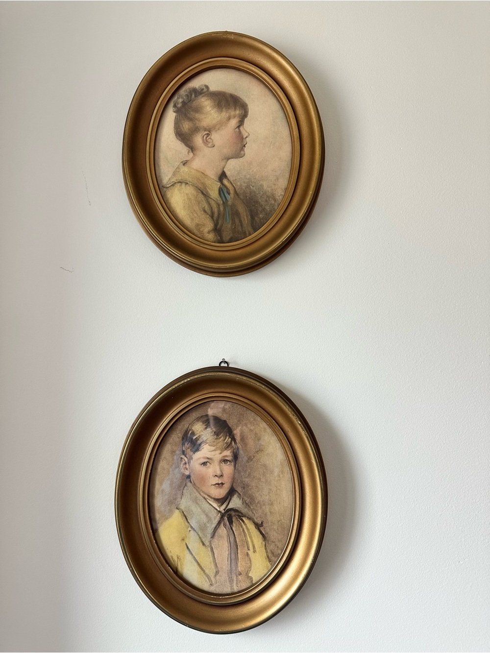 Pair of Vintage Oval Portrait Prints in Gold Frames